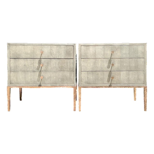 Vintage Shagreen Nightstands on Brass Base - Pair For Sale