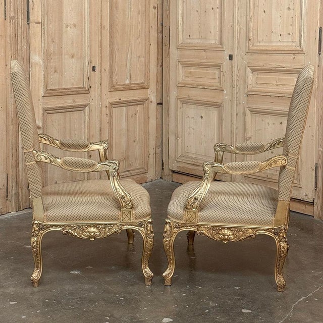 Late 19th Century 19th Century French Regence Giltwood Armchairs ~ Fauteuils For Sale - Image 5 of 18