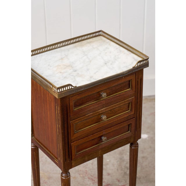 Metal Pair of Louis XVI Style Side Tables With Marble Tops For Sale - Image 7 of 15