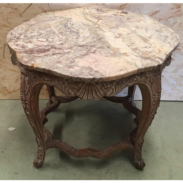 Mid 20th Century 20th Mariano Garcia Spanish Side Table With Siena Marble and Carved Base For Sale - Image 5 of 11