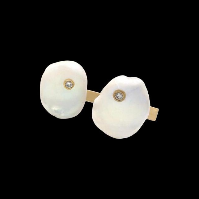 Diamond Fresh Water Pearl Cufflinks 14k Gold Designer Certified For Sale In New York - Image 6 of 7