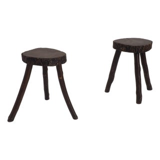 Rustic Hand-Crafted Wooden Stools, 1960s, Set of 2 For Sale