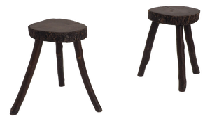 Rustic Hand-Crafted Wooden Stools, 1960s, Set of 2