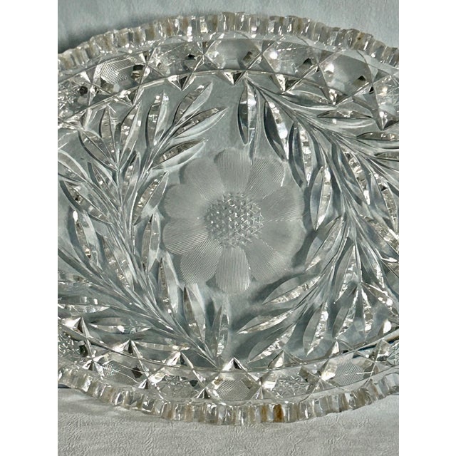 Glass Vintage American Brilliant Period Cut Crystal Glass Oval Scalloped Edge Dish For Sale - Image 7 of 16