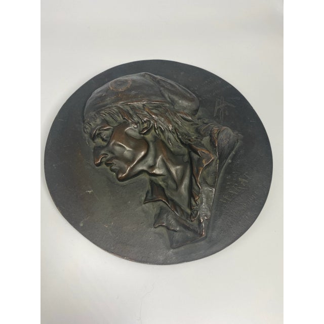 1868 French Antique Bronze Plaque of Jean Paul Marat by Jean Baptiste Buisson For Sale - Image 6 of 12