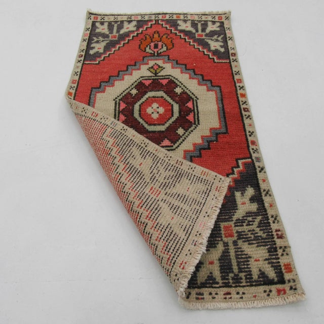 Mid-Century Modern Vintage Mini Wool Rug For Sale - Image 3 of 4