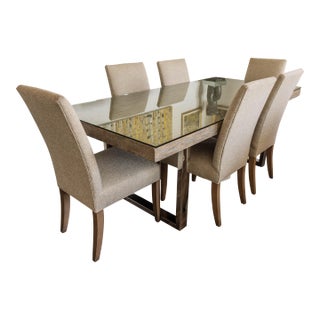 Bernhardt Henley Dining Table 84" + 6 Upholstered McCreary Chairs For Sale