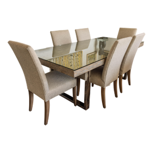Bernhardt Henley Dining Table 84" + 6 Upholstered McCreary Chairs