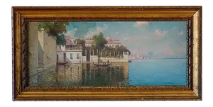 Mid 20th Century Florence Canal Scene Oil Painting Signed F. Luzi, Framed