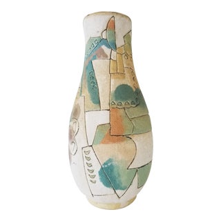 Vintage Hand Painted Artistic Pottery Vase For Sale