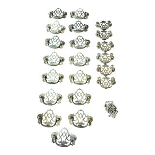 Set of 24 Vintage Solid Brass Chippendale Drawer Pulls — Pierced Federal Revival Hardware For Sale