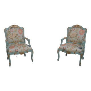 Pair of French Louis XV Style Fauteuil Armchairs For Sale