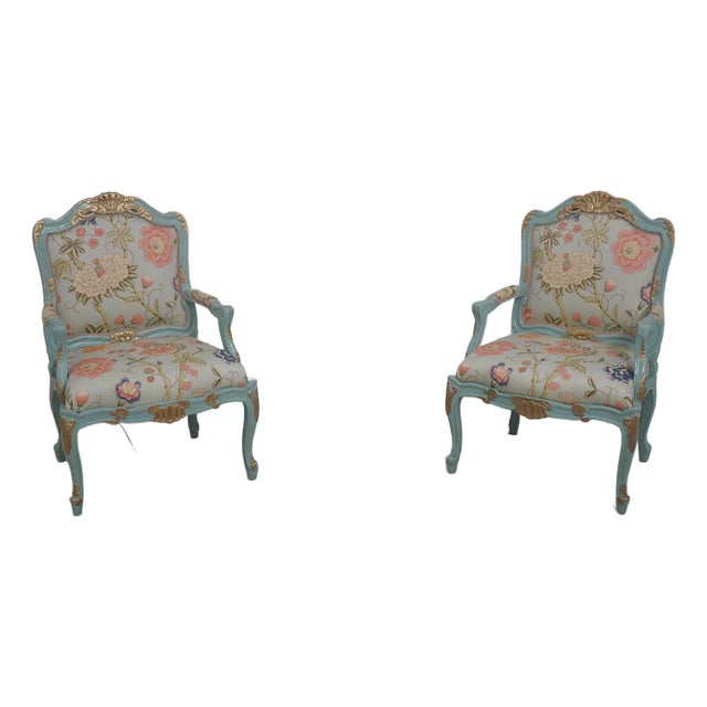 Pair of French Louis XV Style Fauteuil Armchairs For Sale
