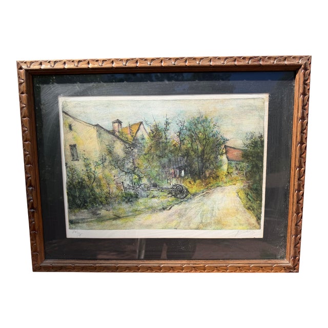 1960s Signed, Numbered Limited Ed. Lithograph of a French Village by 20th Century French Landscape Artist Bernard Ganter For Sale