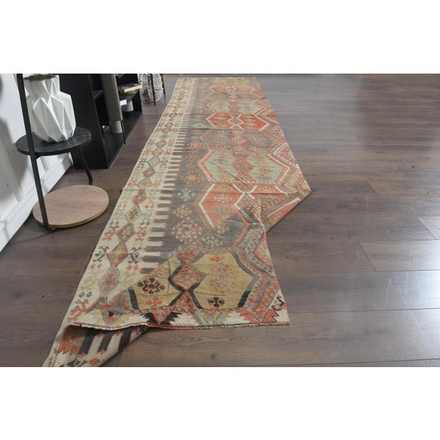 Textile 1970s Vintage Turkish Handmade Wool Cotton Brown Kilim Rug For Sale - Image 7 of 11