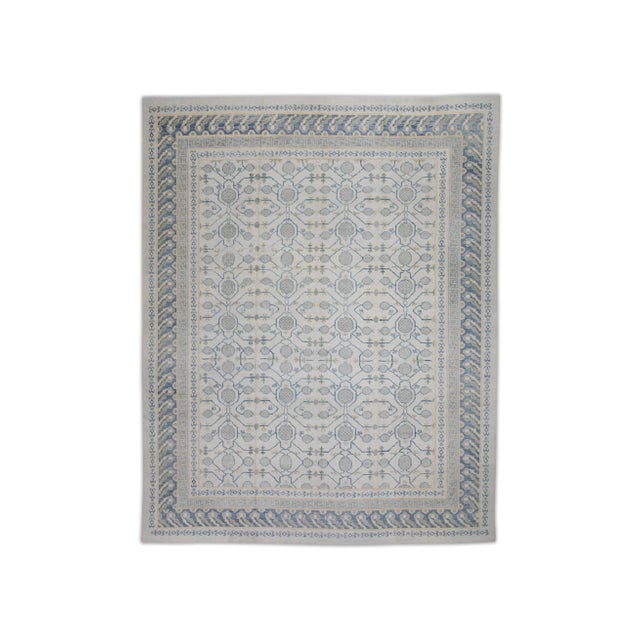 Blue Early 21st Century Cream & Blue Geometric Design Handwoven Wool Turkish Oushak Rug 12' X 14'6" For Sale - Image 8 of 8