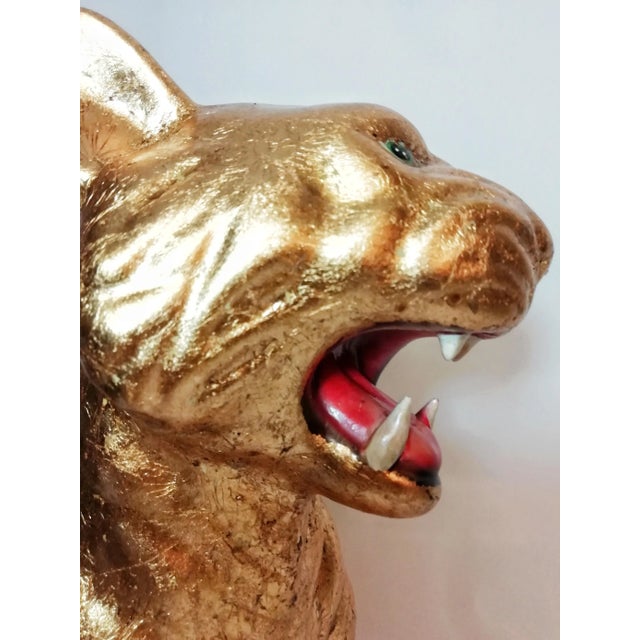 1980s Vintage Gold Leaf & Ceramic Tiger For Sale - Image 5 of 11