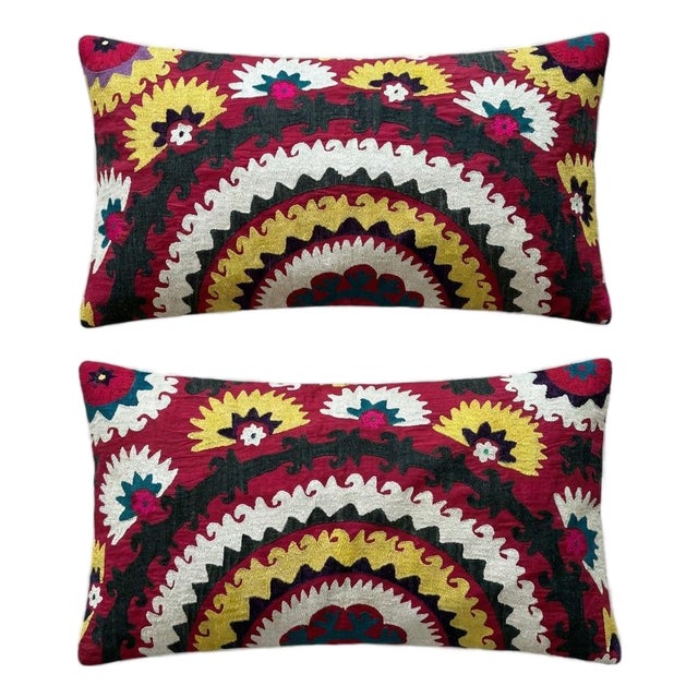 Floral Suzani Bedding Pillow Cover 17'' X 32'' - Set of Two For Sale