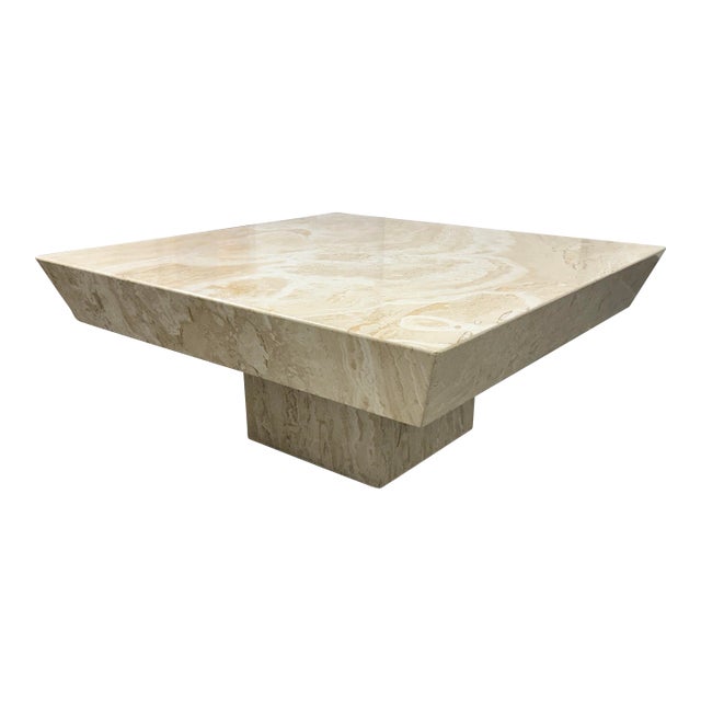 Travertine Reverse Bevel Coffee Table, Vintage For Sale