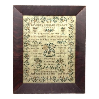19th Century Needlework Sampler Dated 1839 Signed Susanna Rolfe in Period Frame For Sale