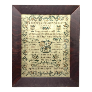 19th Century Needlework Sampler Dated 1839 Signed Susanna Rolfe in Period Frame