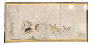 Edo Period Kano School Byôbu Screen with Wild Horses, Japan, 19th Century
