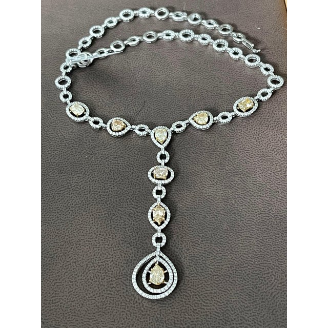 8 Yellow Solitaire Diamond and White Diamond Necklace 18 Karat White Gold For Sale - Image 9 of 18