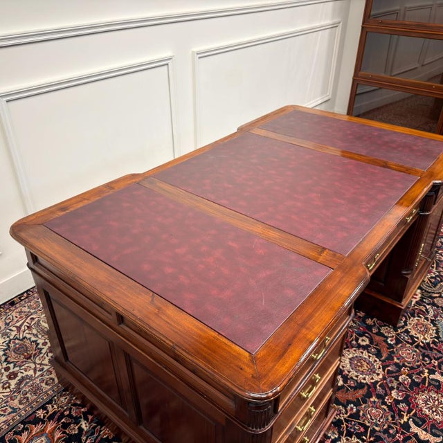English Partner Desk with Burgundy Leather Top For Sale - Image 16 of 18