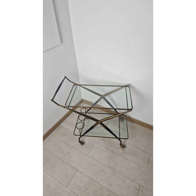 Cassina Trolley in Wood, Brass and Glass Shelves attributed to Cesare Lacca for Cassina, 1950s For Sale - Image 4 of 16