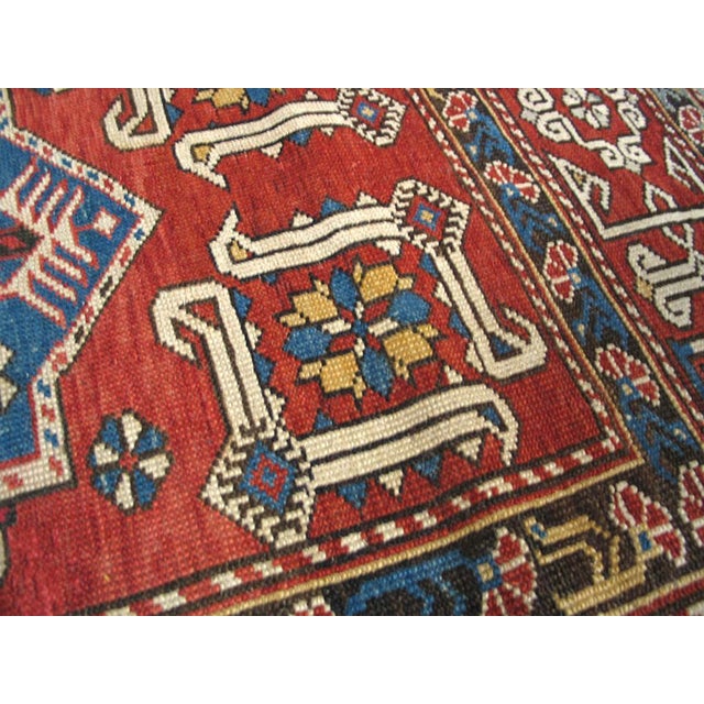1900s Red Geometric Medallion Antique Caucasian Shirvan Rug 4'0" X 6'8" Knotted Wool Carpet For Sale - Image 4 of 6