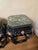 Pair of Vintage Chinese Black Lacquer Hand-Painted Stools or Side Tables For Sale - Image 4 of 12