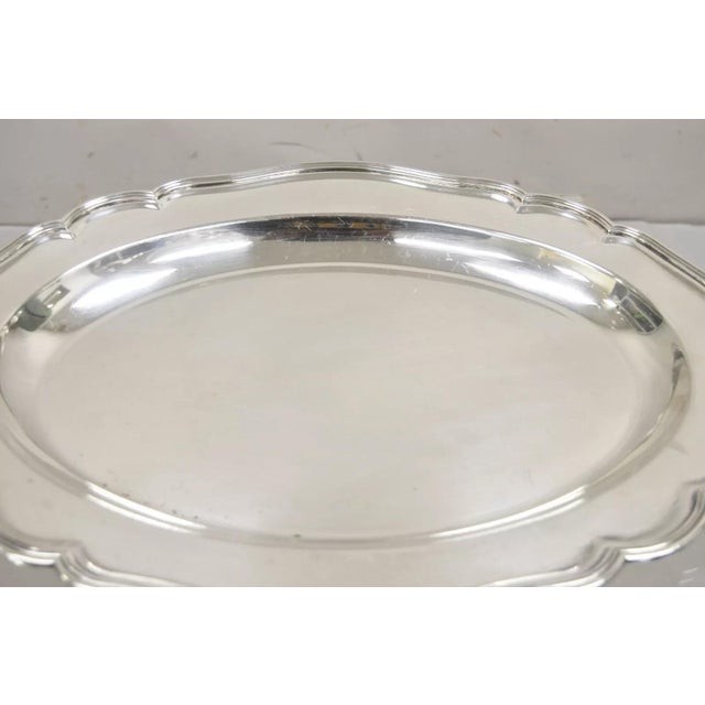 Traditional Vintage Wyler Ny English Edwardian Silver Plated Oval Deep Serving Platter Tray For Sale - Image 3 of 11