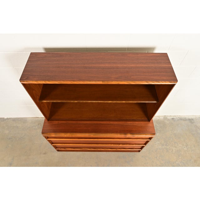 Robsjohn-Gibbings for Widdicomb Mid-Century Modern Sculpted Walnut Chest of Drawers With Bookcase Hutch Top, 1950s For Sale - Image 11 of 14