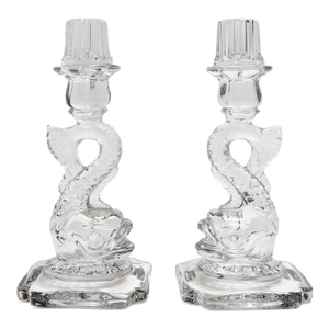 Cambridge Dolphin Fish Clear Glass Candlesticks