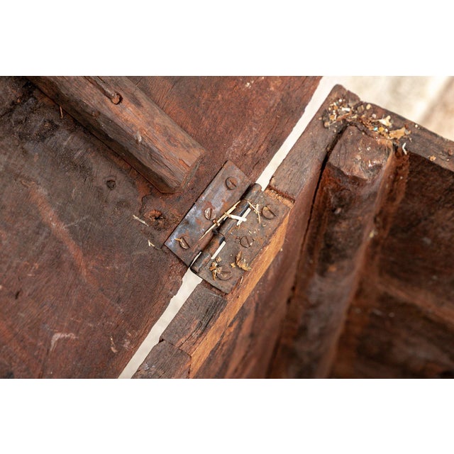 Antique Oak Chest, 19th Century or Earlier, With Early Iron Hardware, Hinged Lid and Block Feet For Sale - Image 9 of 9