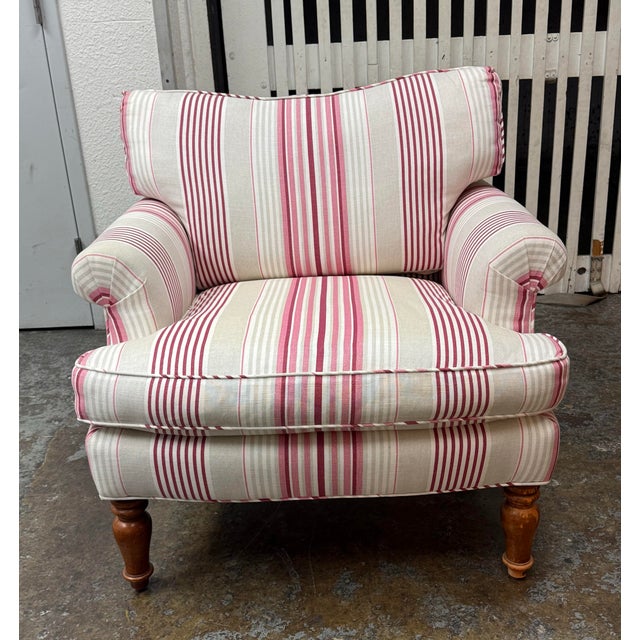 Textile Traditional Striped Armchair + Ottoman For Sale - Image 7 of 12