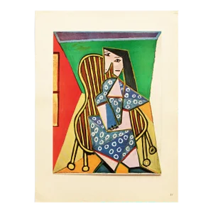 1950 After Pablo Picasso, "Femme Assise" Period Parisian Cubist Offset Lithograph