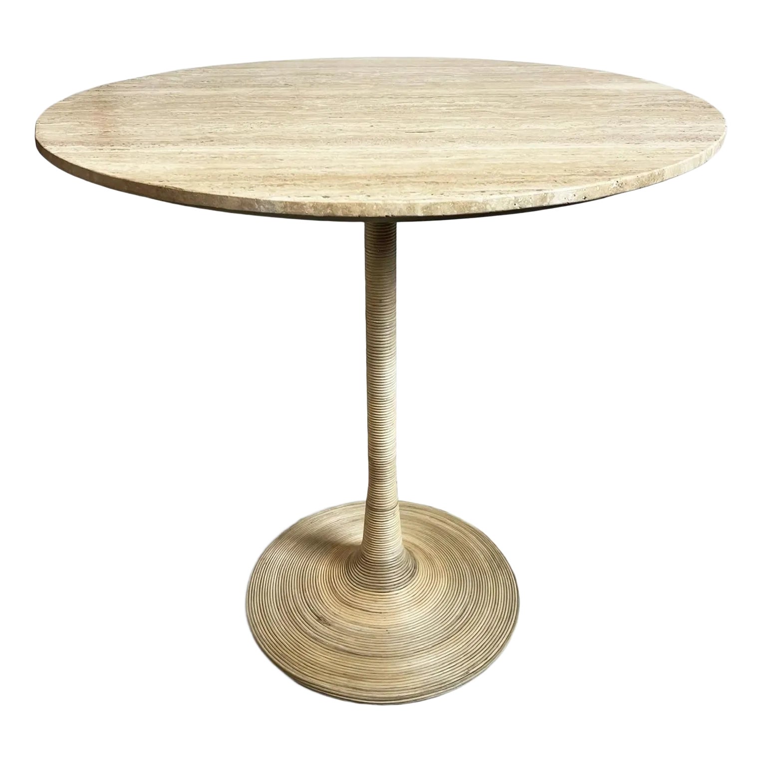Travertine Rattan Wrap Round Counter Table | Chairish