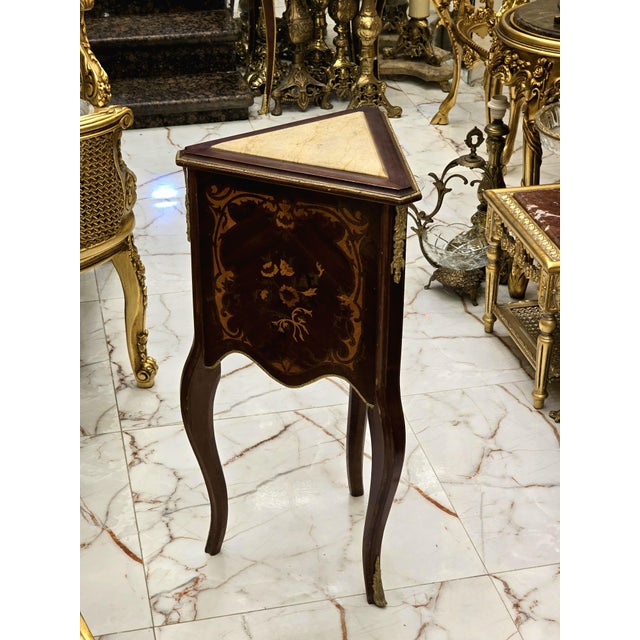 French XV Louis Style Marble Topped Gold Side Tables For Sale - Image 3 of 5