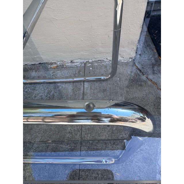 Glass 1970s Vintage Mid-Century Modern Chrome Tubular Glass Top Side Table For Sale - Image 7 of 9