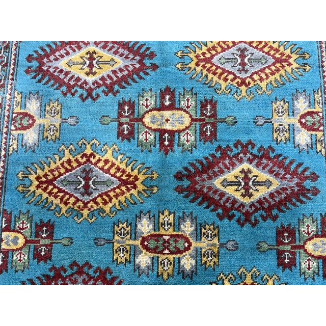 Turquoise Kazak Wool Rug With Repeating Medallions, 3'11" X 5'10" For Sale - Image 6 of 15