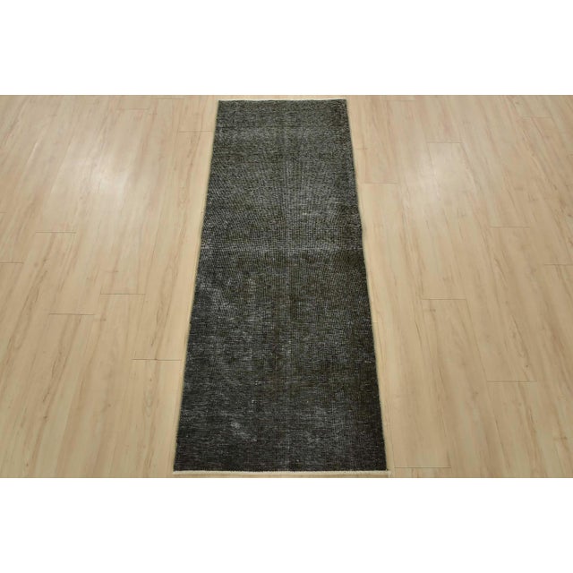 Contemporary Tabriz Runner 2’4” X 6′ Black Wool Vintage Overdyed Hand-Knotted Rug For Sale - Image 3 of 10