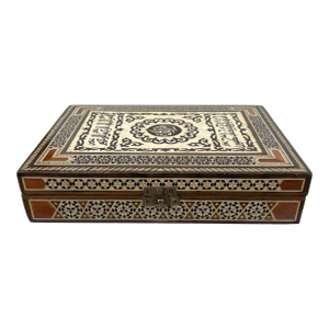 Egyptian Mosaic Inlaid Mother of Pearl Wooden Quran Box Velvet Lining 9.75x7.25”