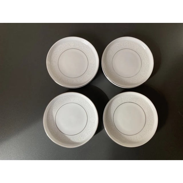 White Lace Round Porcelain Coasters With Platinum Rim Accent- Set of 4 For Sale - Image 12 of 12