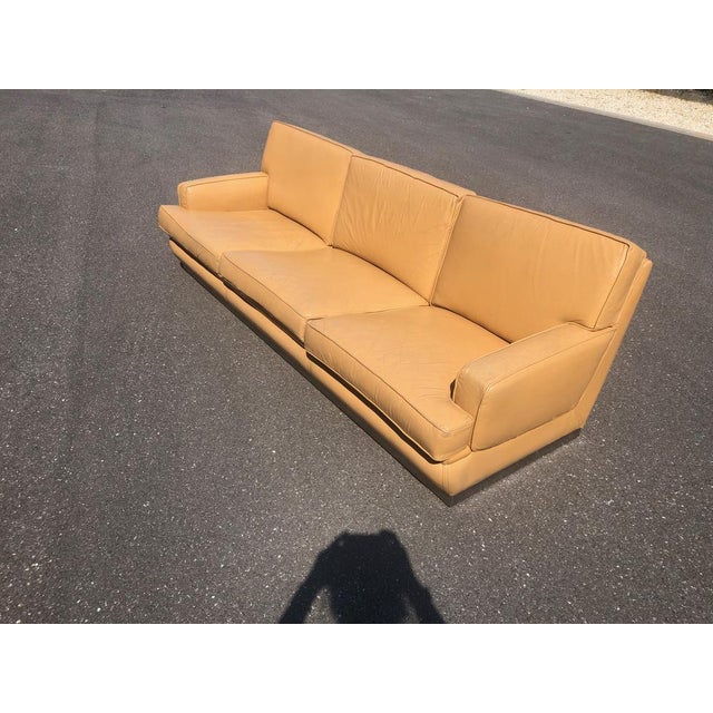 Mid-Century Modern Leather and Brushed Steel Sofa attributed to Jacques Charpentier for Roche Bobois, 1970s For Sale - Image 3 of 12
