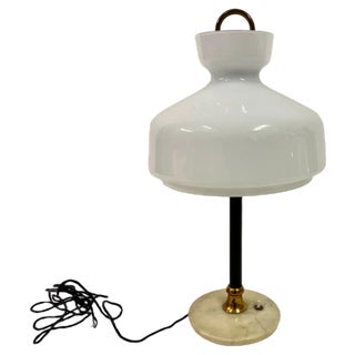 Italian White Glass and Brass Table Lamp, 1950s For Sale