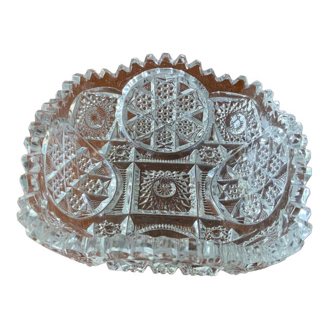 1950s Saw Tooth Cut Crystal Bowl For Sale