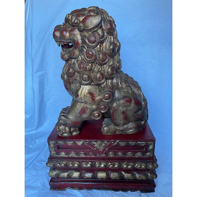 Antique Gilded Foo Lions - a Pair For Sale - Image 9 of 12