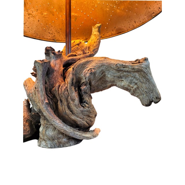 1980s Handcrafted Copper and Sonoran Desert Velvet Mesquite Wood Table Lamp - Organic Modern For Sale - Image 9 of 18