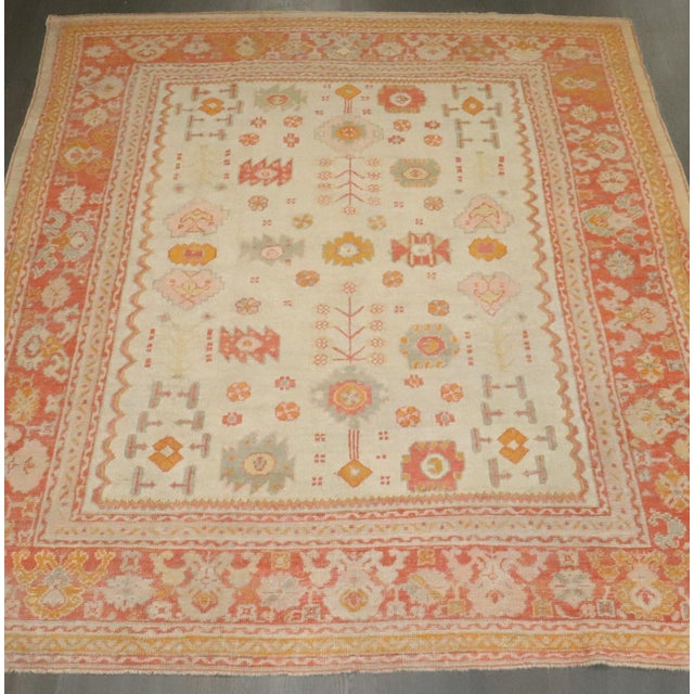Folk Art Early 20th Century Antique Zabihi Collection Ivory Turkish Oushak Carpet - 8'8" x 10'8" For Sale - Image 3 of 11
